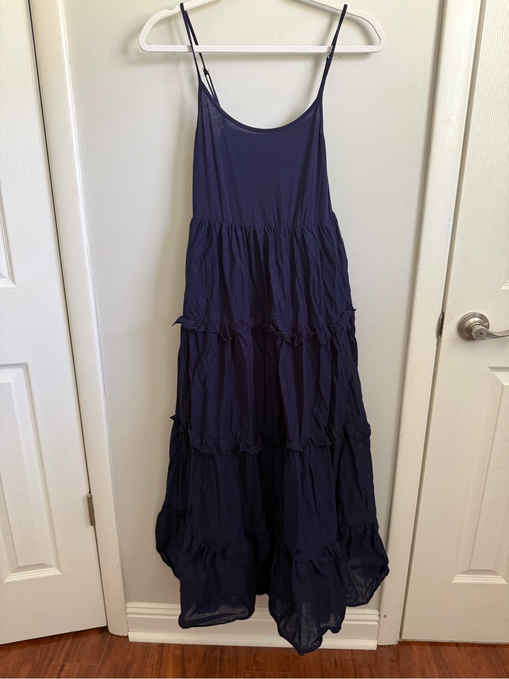 Anthropologie navy blue tiered maxi dress